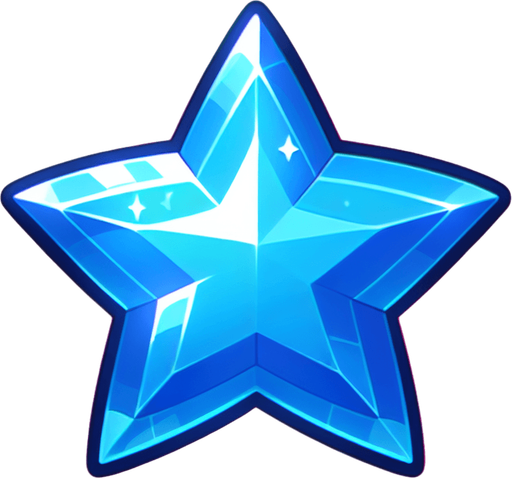 a shiny blue cute star.
Single Game Texture. In-Game asset. 2d. Blank background. High contrast. No shadows.