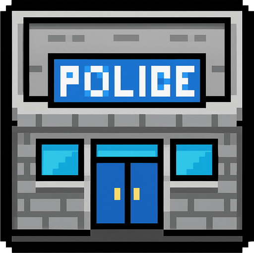 Poilce Station tile 2d pixilated topdown.
In-Game asset.  2d.  High contrast.  No shadows