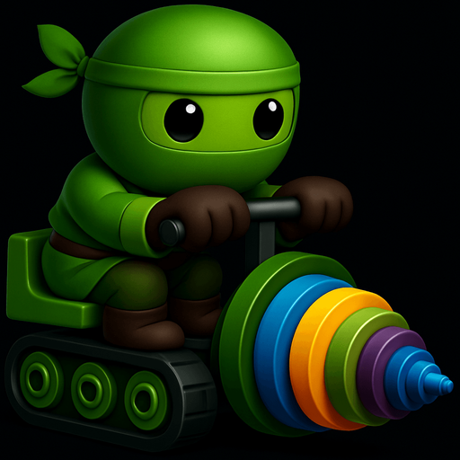 Same image of ninja with dig machine but with different colors. HD colors. green