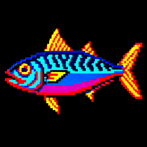 A mackerel. 80s arcade machine graphics. 
Swimming Side profile.
In-Game asset.  2d.  High contrast.  No shadows