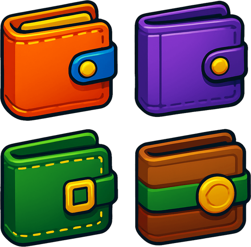 Pack of different wallets.
In-Game asset.  High contrast.  No shadows. 3D