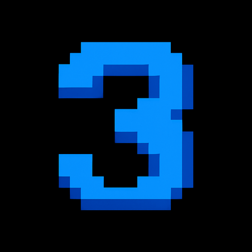 Número 3 azul, pixelart.
In-Game asset.  2d.  High contrast.  No shadows