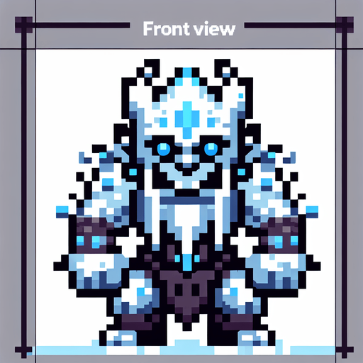 A frost orc enemy sprite. pixelart. front view. Single Game Texture. In-Game asset. 2d. Blank background. High contrast. No shadows.