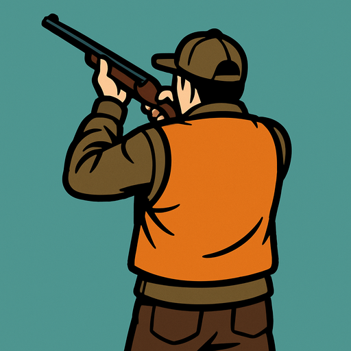 Silahını yukarı doğrultup nişan almış bir ördek avcısının arkadan görünüşünü çiz.
In-Game asset.  2d.  High contrast.  No shadows