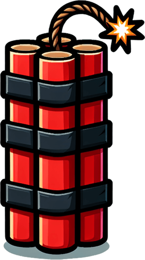 cartoon dynamite.
Single Game Texture. In-Game asset. 2d. Blank background. High contrast. No shadows.