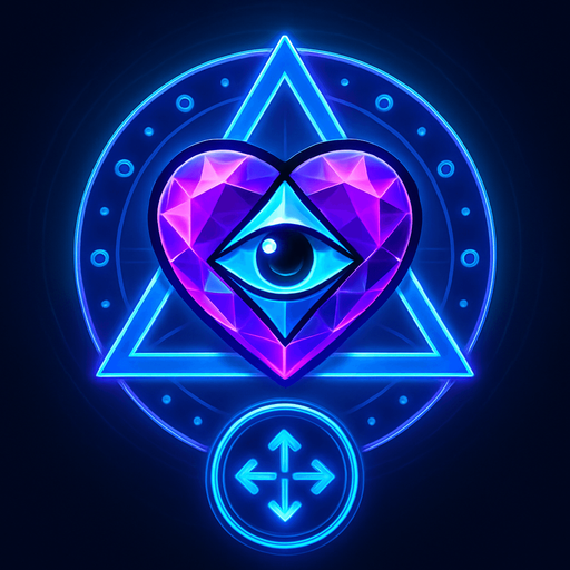 Neon cyberpunk mobile game button magic gemstone crystal sigil eyeball heart triangle topdown flat 3d 2d hologram futuristic glowing occult chic