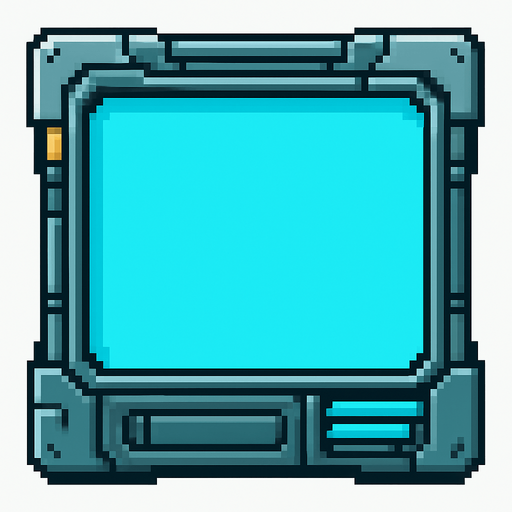 sci-fi pixel art UI panel.  glass with a steel border..
In-Game asset.  2d.  High contrast.  No shadows