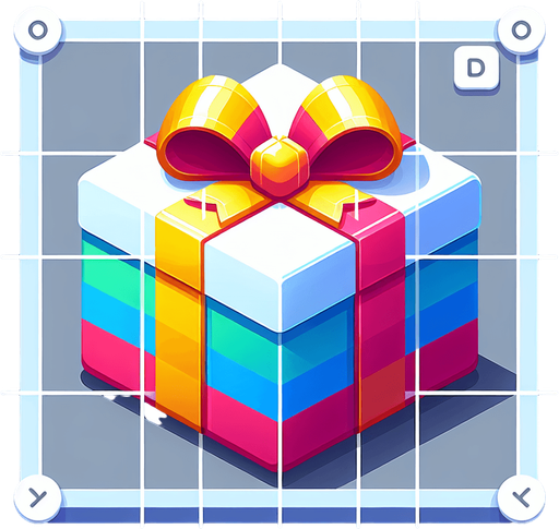 gift wrapped box, vivid colours. with bow on top Single Game Texture. In-Game asset. 2d. Blank background. High contrast. No shadows. Single Game Texture. In-Game asset. 2d. Blank background. High contrast. No shadows.
