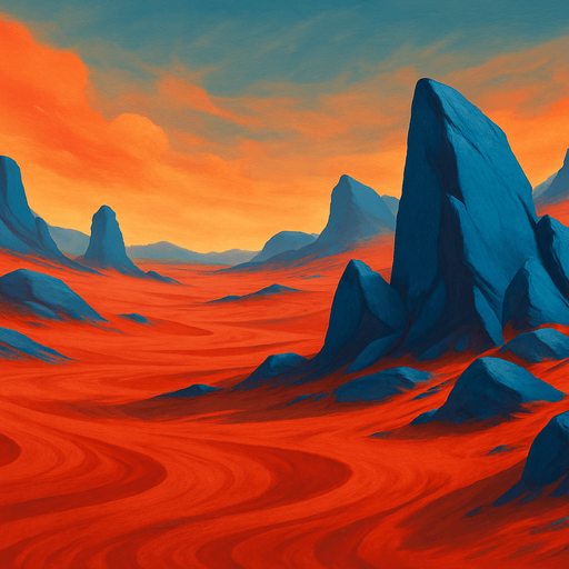 Fullscreen modern App Store landscape banner, 16:9, high definition, red sand with blue rocks jutting out No text on banner!