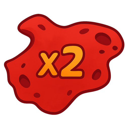 red meteor with x2 write. No background. Transparent background. Blank background. No shadows. 2d. In-Game asset. flat