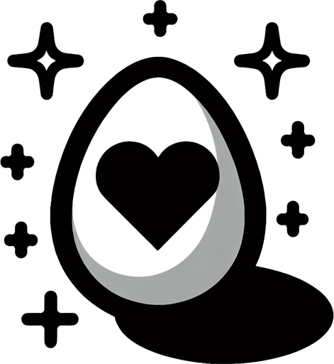 cartoon egg with big heart.
Single Game Texture. In-Game asset. 2d. Blank background. High contrast. No shadows.