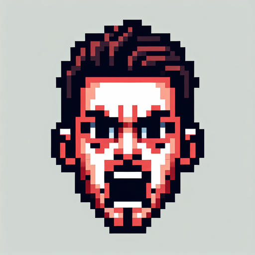 cartoon. 8-bit. cristiano ronaldo face. angry. Single Game Texture. In-Game asset. 2d. Blank background. High contrast. No shadows.