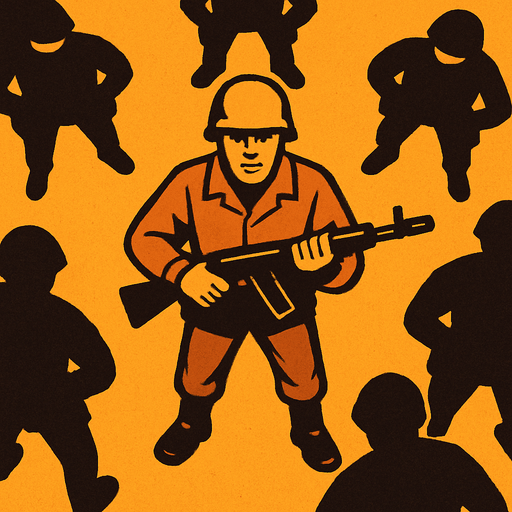 The enemy soldiers should look at us from a bird's eye view, but the soldier should look forward with a weapon in hand..
In-Game asset.  2d.  High contrast.  No shadows