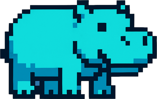 Hippo 8 bit.
In-Game asset.  2d.  High contrast.  No shadows