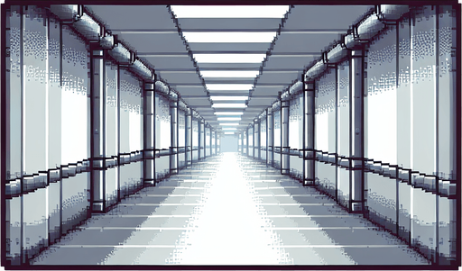 Pixel art uzun gri koridor.
Single Game Texture.  In-Game asset.  2d.  Blank background.  High contrast.  No shadows