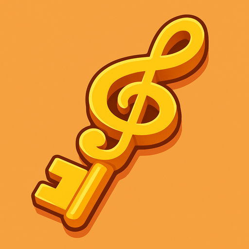 a delicious looking isometric symphony shaped golden key drawn as a 2D illustration for a cute mobile game.
In-Game asset.  2d.  High contrast.  No shadows