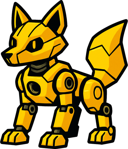 Fox robot amarillo.
In-Game asset.  2d.  High contrast.  No shadows