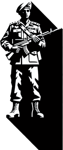 A military general holding a rifle.
Single Game Texture. In-Game asset. 2d. Blank background. High contrast. No shadows.