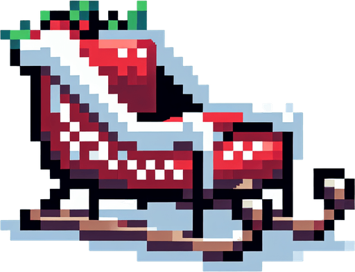 santa sled. Single Game Texture. In-Game asset. 2d. Blank background. High contrast. No shadows. pixelated. 8 bit