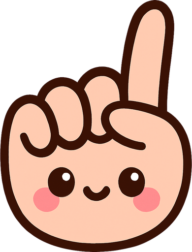 Una mano cerrada con el dedo indici estirado, debe ser cute.
In-Game asset.  2d.  High contrast.  No shadows