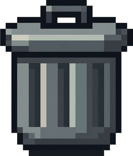 pixel art 2D trash can.
In-Game asset.  2d.  High contrast.  No shadows