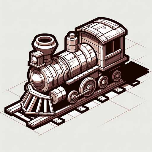 2d western toy train side view.
Single Game Texture. In-Game asset. 2d. Blank background. High contrast. No shadows.