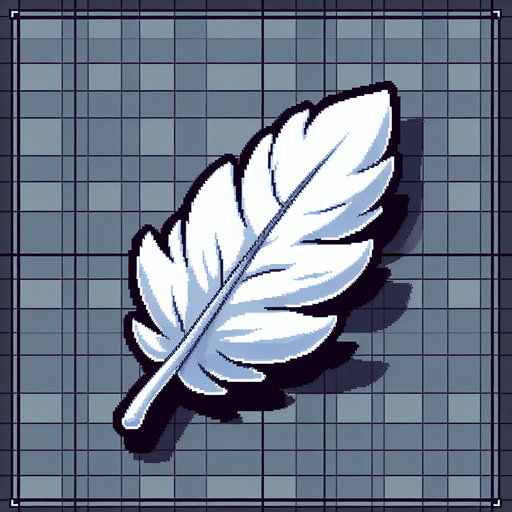 snes white feather.
Single Game Texture.  In-Game asset.  2d.  Blank background.  High contrast.  No shadows