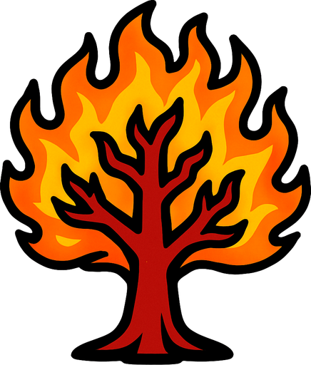 Arbre rouge en feu.
In-Game asset.  2d.  High contrast.  No shadows
