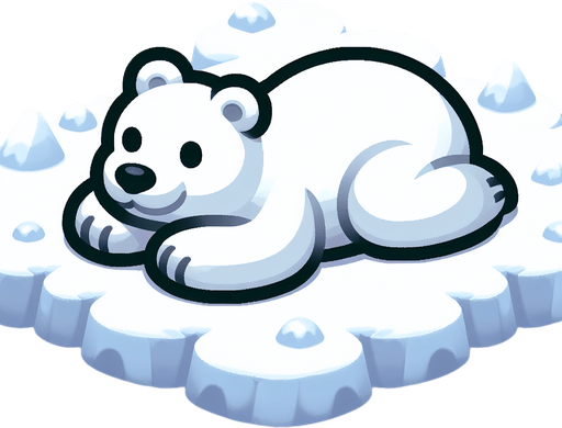 Белый медведь лежит на снегу. Мультяшный.
Single Game Texture.  In-Game asset.  2d.  Blank background.  High contrast.  No shadows