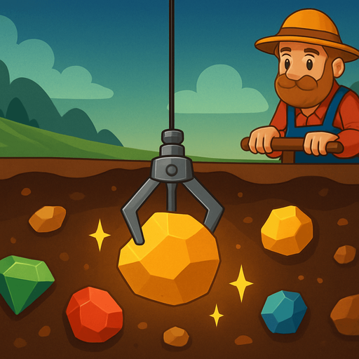 Fullscreen modern App Store landscape banner, 16:9, high definition, for a game titled "Gold Miner Classic" and with the description "Control a swinging claw to grab gold and gems from underground. Collect enough gold before time runs out to win each level.". No text on banner!
