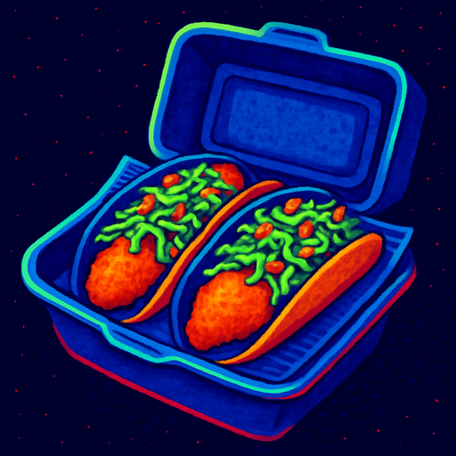 Two fish tacos in a to go box.