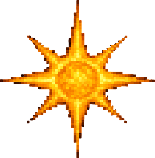 A realistic yellow star from the universe, in pixel art style.