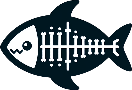 Very minimalist skeleton of a fish with a fin and cute shark head.