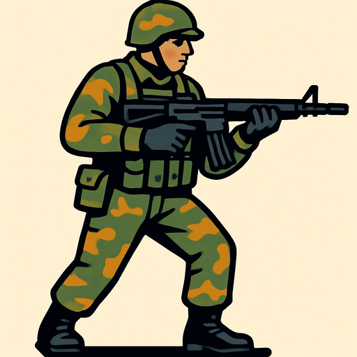 soldier with rifle.
In-Game asset.  2d.  High contrast.  No shadows