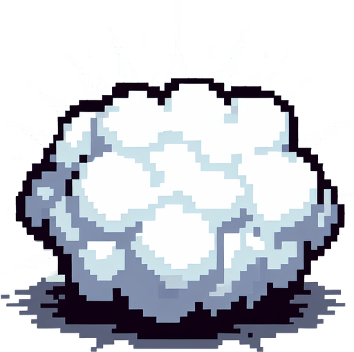 white round cloud burst. Single Game Texture. In-Game asset. 2d. Blank background. High contrast. No shadows.8 bit. pixelated