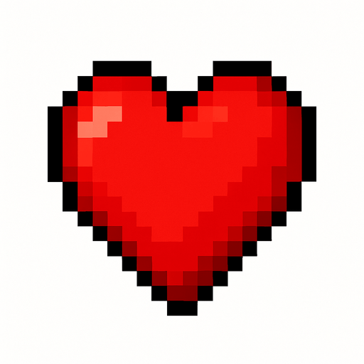 Corazón pixel art de color rojo.
In-Game asset.  2d.  High contrast.  No shadows