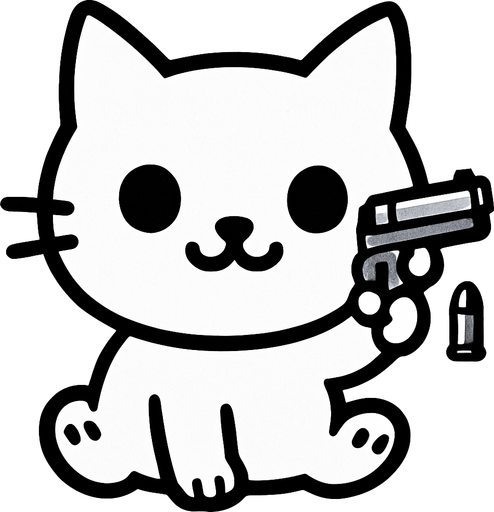 El gato sosteniendo una pistola con munición en una patita
