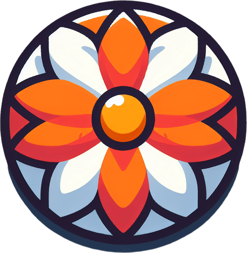 A round orange and white flower. Top down view.
Single Game Texture. In-Game asset. 2d. Blank background. High contrast. No shadows.