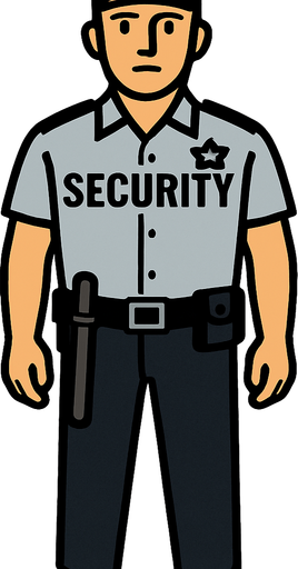 Security Guard in full body.
In-Game asset.  2d.  High contrast.  No shadows