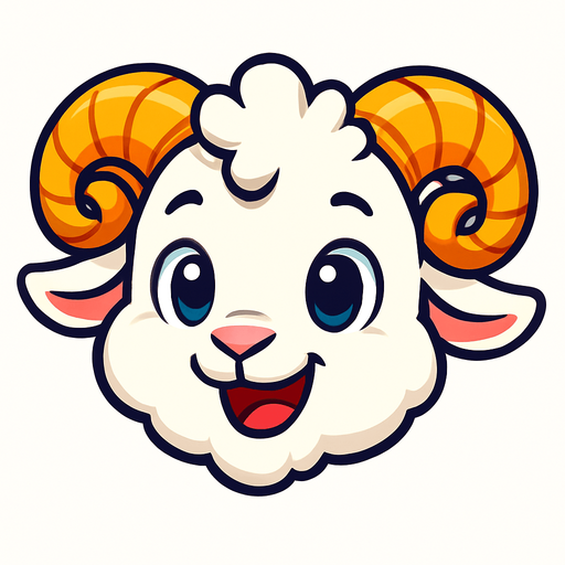 Vibrant cartoon white baby ram face .
Game asset. 2d. Blank background. High contrast. No shadows.