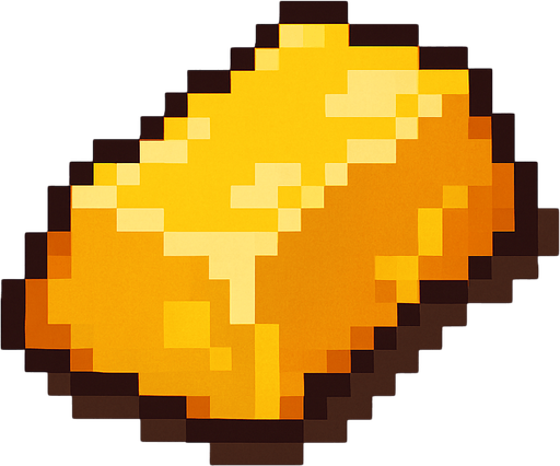 2d pixel bir külçe altın.
In-Game asset.  2d.  High contrast.  No shadows