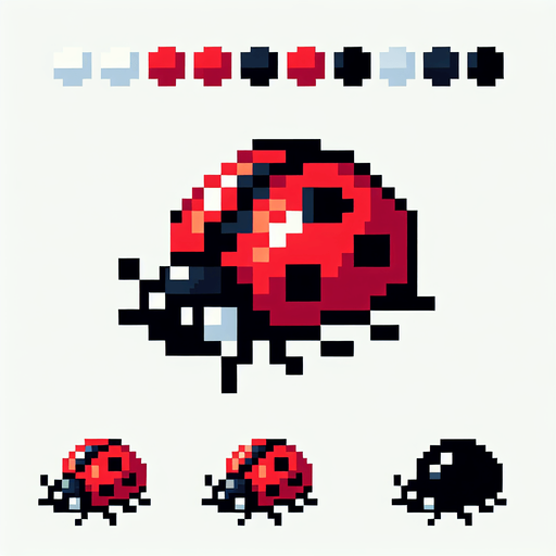 pixelart of a ladybug.
White background, high contrast, shadowless.