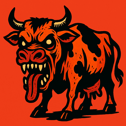 scary cow.
In-Game asset.  2d.  High contrast.  No shadows
