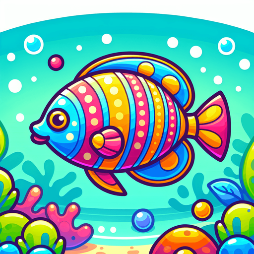 A tropical fish. Cartoon..
Single Game Texture.  In-Game asset.  2d.  Blank background.  High contrast.  No shadows