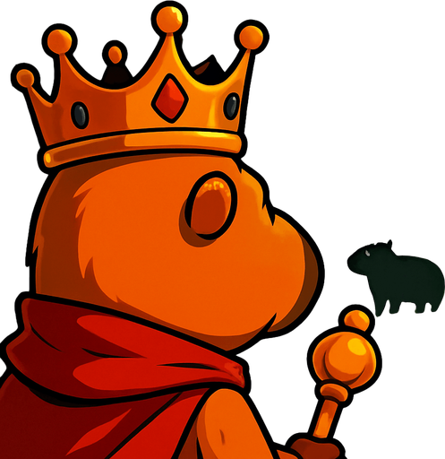 El rey ve al fondo del bosque a los capybaras negros. El esta de espaldas y a su lado sale un signo de exclamacion.