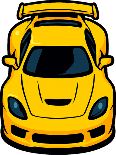 Yellow sports car arcade top view.
In-Game asset.  2d.  High contrast.  No shadows