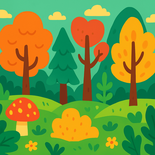 fond d'écran forêt mignonne.
In-Game asset.  2d.  High contrast.  No shadows