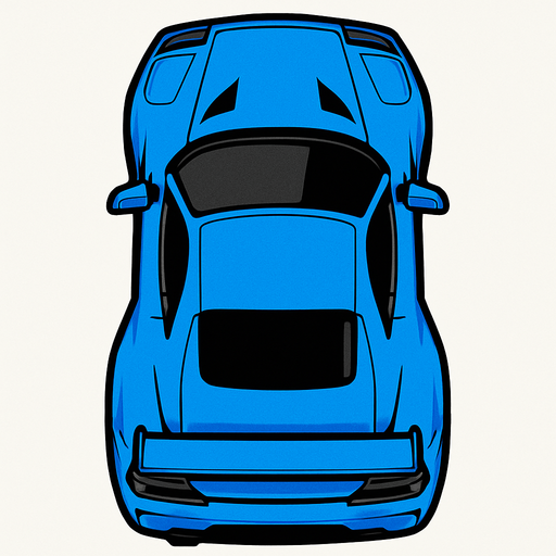 a top down sport blue car.
In-Game asset.  2d.  High contrast.  No shadows