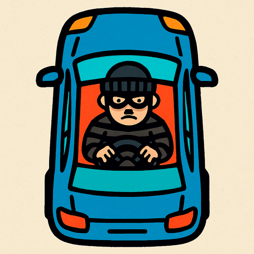 kuş bakışı İçinde hırsız olan araba.
In-Game asset.  2d.  High contrast.  No shadows