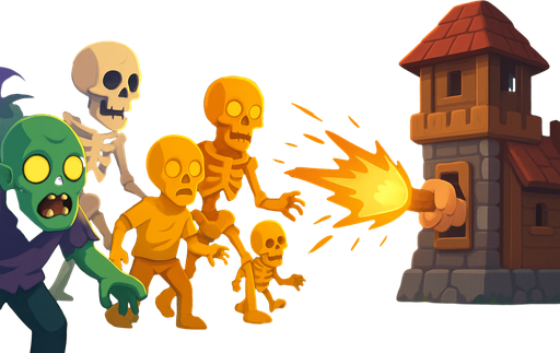 Fullscreen modern App Store landscape banner, 16:9, high definition, for a game titled "Monster Mash: Undead Defense" and with the description "Defend your base from zombies, skeletons, and their golden counterparts by tapping or dragging to attack. Survive waves and score points!". No text on banner!